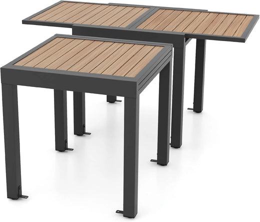 Extensible outdoor dining table, patio table, all-weather aluminum frame, large rectangular lawn backyard garden terrace dining table, suitable for 4 to 6 people, dark gray (dark gray, slatted tabletop)