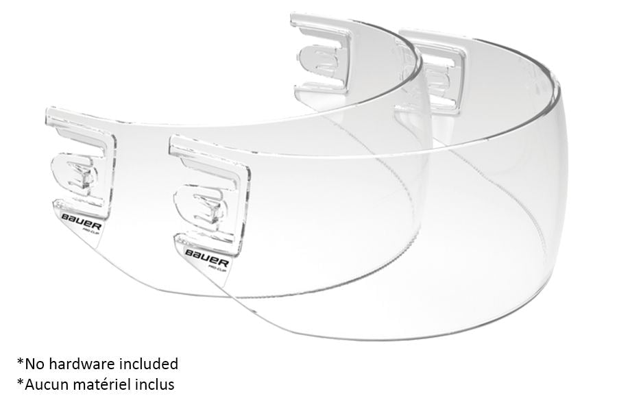 Bauer Pro-Clip Straight Hockey Helmet Visor Replacement without Clips, Junior/Senior, Clear, 2-pk