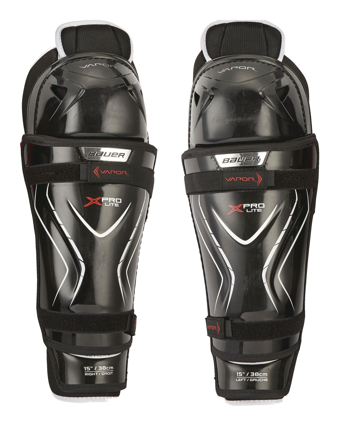 Bauer Vapor X Pro Lite Junior Hockey Shin Guards with Tapered Fit, Hyperlite HD Foam, Black