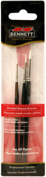 Bennett Professional Artist Pointed Round Tip Paint Brushes, 3-pk