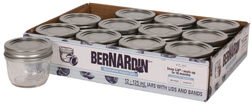 Bernardin Regular Mouth Decorative Glass Mason Jars with Snap Lids, 125 mL, 12 Count