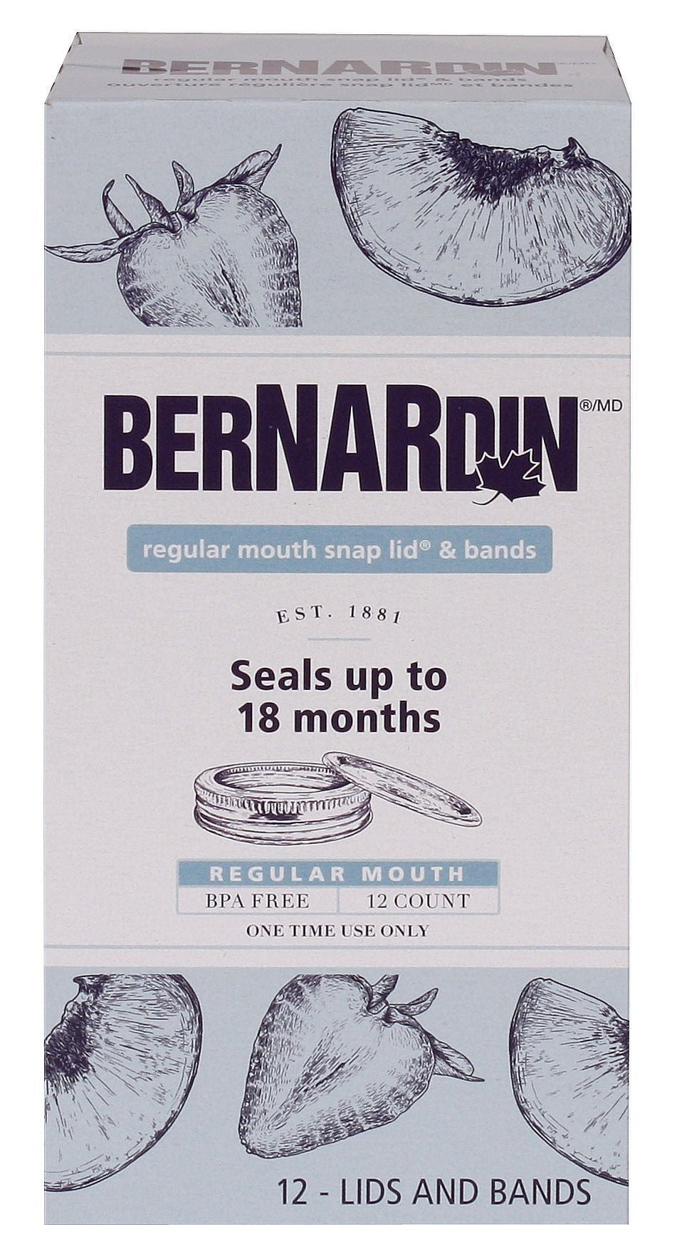 Bernardin Regular Mouth Replacement Snap Lids and Bands for Mason Jars, 12-pk