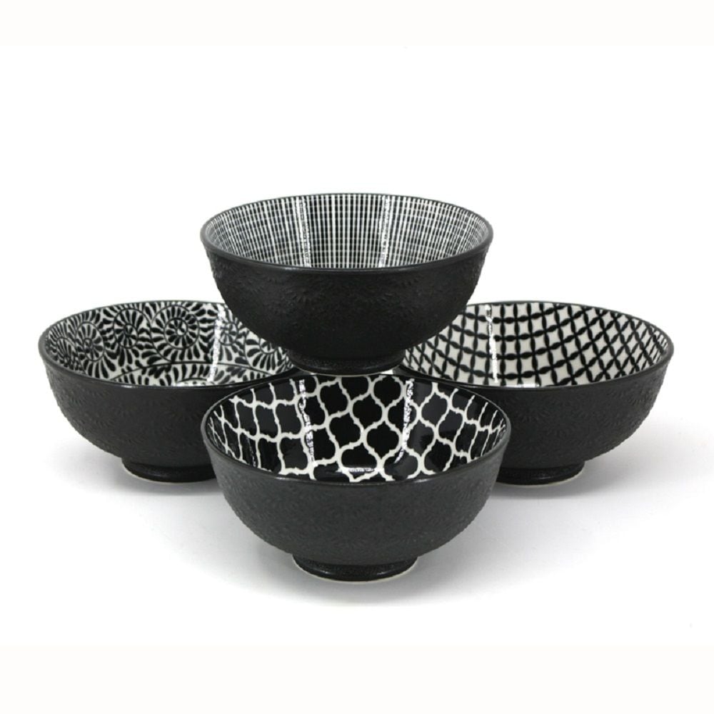 Bia Black & White Patterned Bowls Set, 12-cm, 4-pc