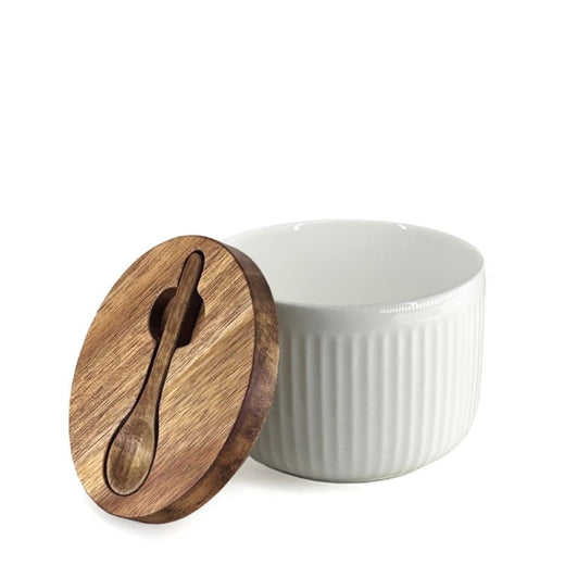 BIA Porcelain Salt/Herb Keeper with Spoon & Acacia Lid, Dishwasher Safe