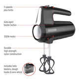 Black & Decker Helix Hand Mixer, Premium Performance 5 Speed Hand Mixer, Includes 5 Attachments and Case, Black image 4