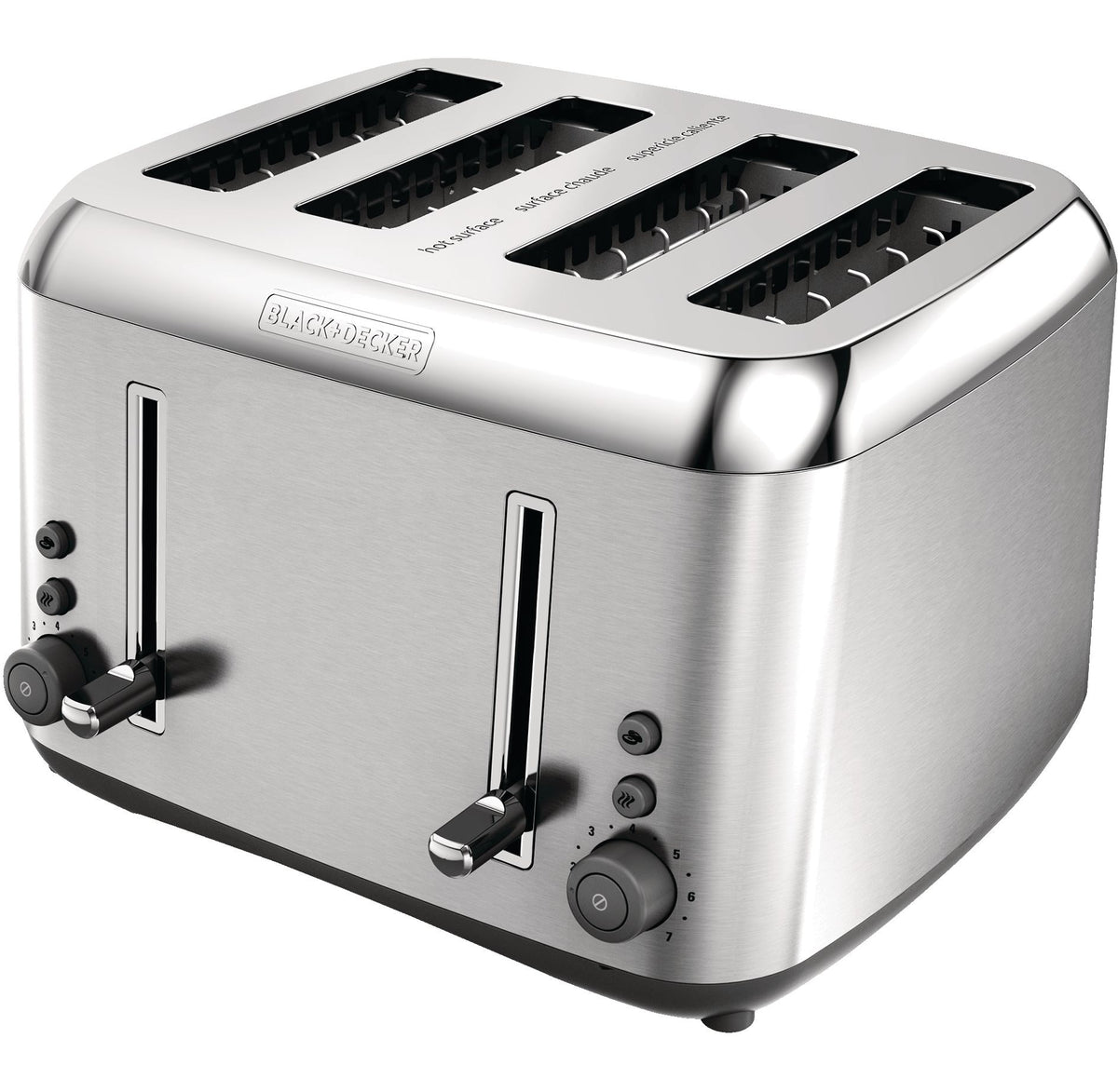 Black & Decker Toaster Kitchen Tools Extra Wide with 7 Settings, Stainless Steel, 4-Slices