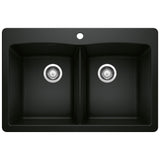 Blanco 50/50 Double Bowl Dual Mount Kitchen Sink, Black, 33-in