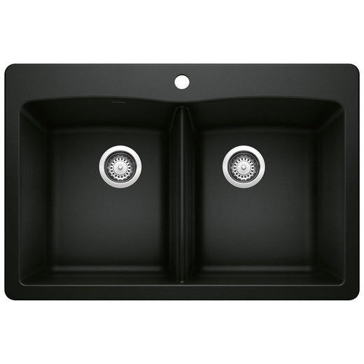 Blanco 50/50 Double Bowl Dual Mount Kitchen Sink, Black, 33-in