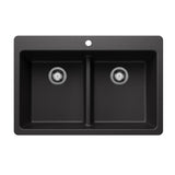 Blanco Liven SILGRANIT 33-in 50/50 Double Bowl Dual Mount Kitchen Sink with Low Divide, Anthracite