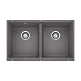 Blanco Precis SILGRANIT 29-in 50/50 Double Bowl Undermount Kitchen Sink, Cinder