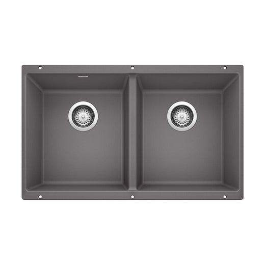 Blanco Precis SILGRANIT 29-in 50/50 Double Bowl Undermount Kitchen Sink, Cinder