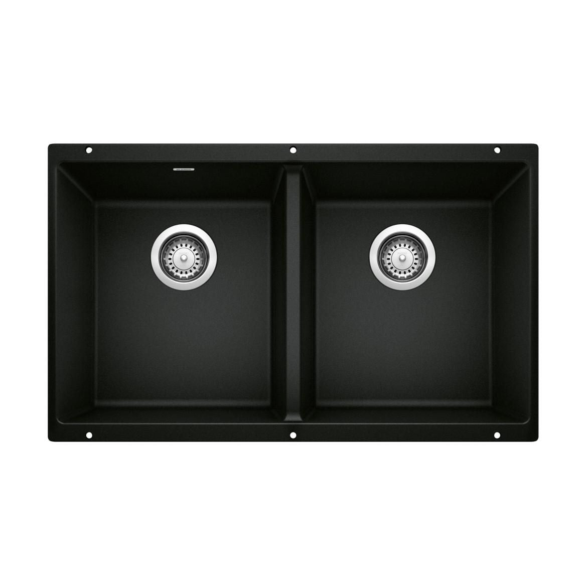 Blanco Precis SILGRANIT 29-in 50/50 Double Bowl Undermount Kitchen Sink, Coal Black