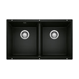 Blanco Precis SILGRANIT 29-in 50/50 Double Bowl Undermount Kitchen Sink, Coal Black