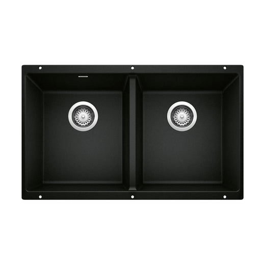 Blanco Precis SILGRANIT 29-in 50/50 Double Bowl Undermount Kitchen Sink, Coal Black