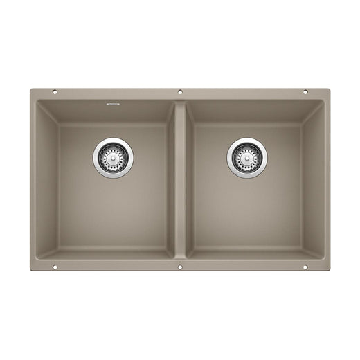 Blanco Precis SILGRANIT 29-in 50/50 Double Bowl Undermount Kitchen Sink, Truffle