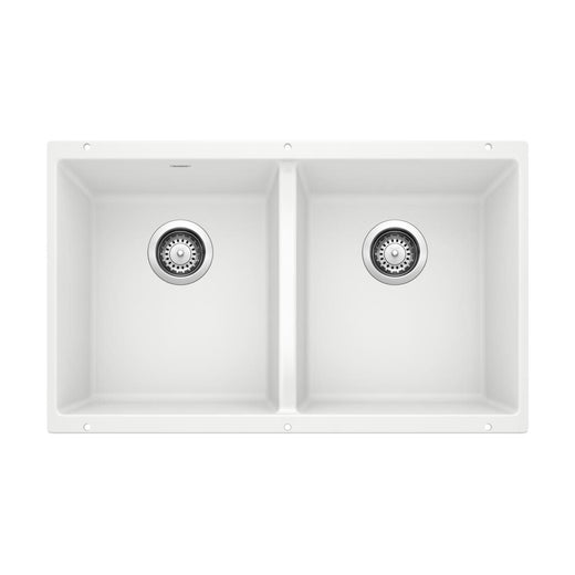 Blanco Precis SILGRANIT 29-in 50/50 Double Bowl Undermount Kitchen Sink, White