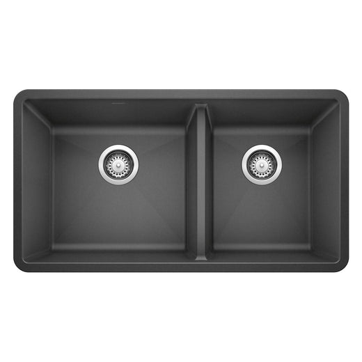 Blanco Precis SILGRANIT 33-in 60/40 Double Bowl Undermount Kitchen Sink, Anthracite