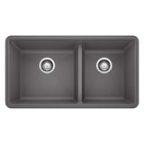 Blanco Precis SILGRANIT 33-in 60/40 Double Bowl Undermount Kitchen Sink, Cinder