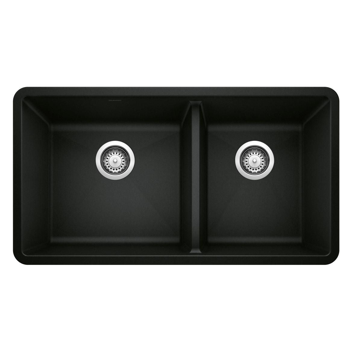 Blanco Precis SILGRANIT 33-in 60/40 Double Bowl Undermount Kitchen Sink, Coal Black