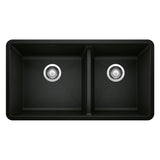 Blanco Precis SILGRANIT 33-in 60/40 Double Bowl Undermount Kitchen Sink, Coal Black