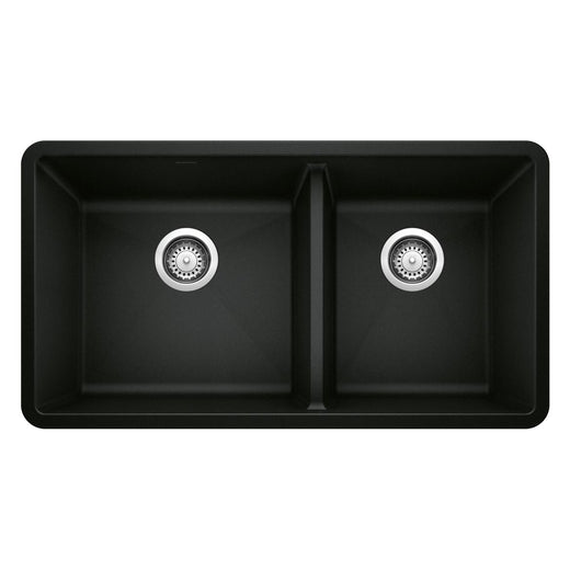Blanco Precis SILGRANIT 33-in 60/40 Double Bowl Undermount Kitchen Sink, Coal Black