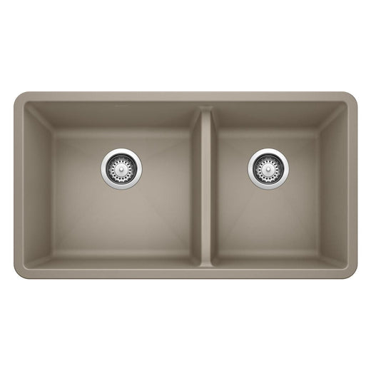Blanco Precis SILGRANIT 33-in 60/40 Double Bowl Undermount Kitchen Sink, Truffle