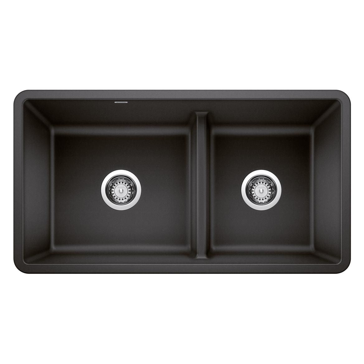 Blanco Precis SILGRANIT 33-in 60/40 Reversible Double Bowl Undermount Kitchen Sink with Low Divide, Anthracite