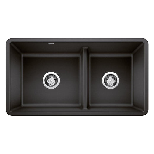 Blanco Precis SILGRANIT 33-in 60/40 Reversible Double Bowl Undermount Kitchen Sink with Low Divide, Anthracite