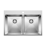 Blanco Quatrus R15 31-in 50/50 Double Bowl Dual Mount Stainless Steel Kitchen Sink