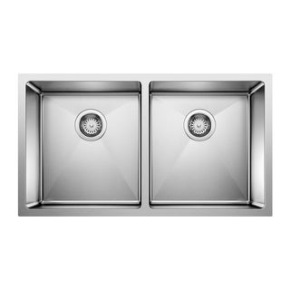 Blanco Quatrus R15 32-in 50/50 Double Bowl Undermount Stainless Steel Kitchen Sink