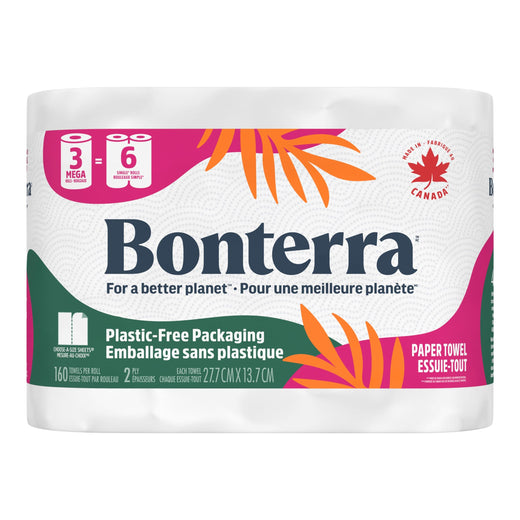Bonterra Double Roll Paper Towel, 2-ply, 3-pk