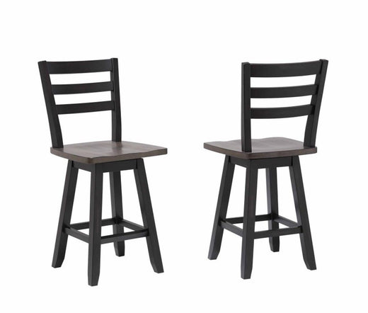 Brassex Aaron Oak/Dark Grey Swivel Counter/Bar Stool with Back Rest, 2-pc