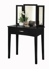 Brassex Lynn 1-Drawer Black Dressing Table Makeup Vanity Set with Stool and Mirror image 2