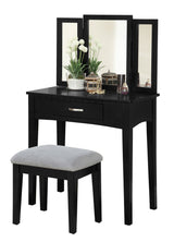 Brassex Lynn 1-Drawer Black Dressing Table Makeup Vanity Set with Stool and Mirror image 3