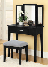 Brassex Lynn 1-Drawer Black Dressing Table Makeup Vanity Set with Stool and Mirror image 4
