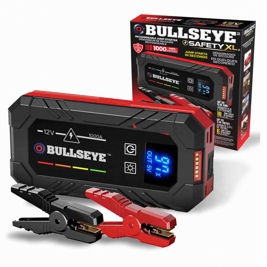 Bullseye Safety XL 1000A 12V Car Jump Starter, Portable Booster with Jumper Cables, 6.0-L Gas & 3.0-L Diesel, 1800mAh Rechargeable