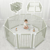 Baby Playpen & Gate - 144 x 144 x 63 cm, Extends Up to 579 cm - Pine Wood Foldable Playpen with Child-Proof Lock - Safe Play Fence Easy Assembly Baby Play Yard - Light Wood White image 2