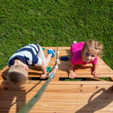 Mount Mckinley Cedar Wood Swing Set with Wave Slide, Play Deck, Double Rock Wall, Rope Ladder, Web Swing, Belt Swings, Toy Telescope, Steering Wheel, Sandbox Area, Outdoor Playset image 4