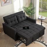 52" Sleeper Sofa with Pull-Out Bed, 3-in-1 Convertible Sofa Bed, Loveseat with Adjustable Backrest and Side Pocket, for Living Room Apartment, Linen, Dark Grey image 4