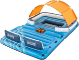 Tropical Breeze 6 Person Inflatable Party Island Large Relaxing Water Float with Detachable Sunshade and Cooler Bag
