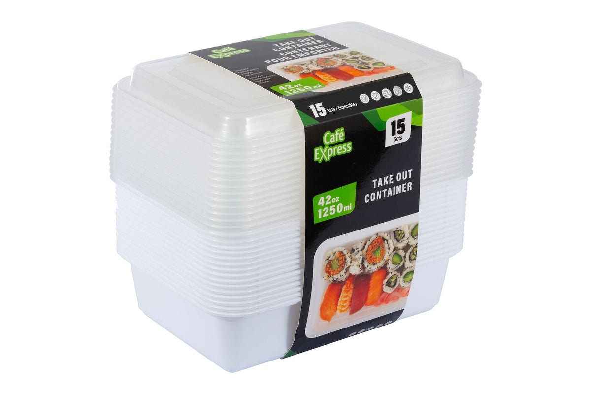 Cafe Express Rectangular Take Out Containers, 1.25-L, 15-pk