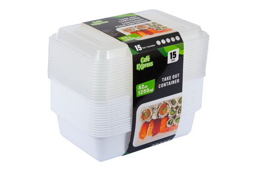 Cafe Express Rectangular Take Out Containers, 1.25-L, 15-pk