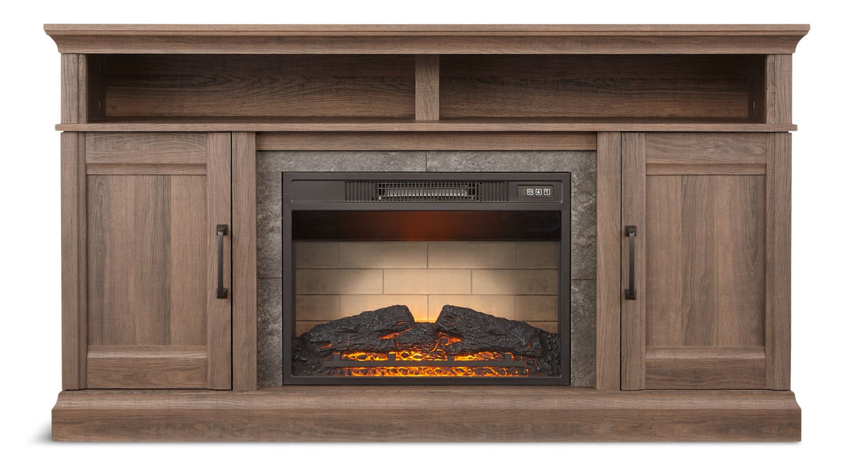 CANVAS Abbotsford Media Console Electric Fireplace TV Stand, 60-in, 1400W, Includes Remote Control, Brown