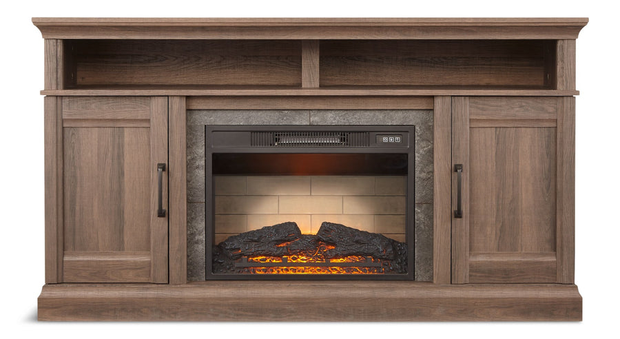 CANVAS Abbotsford Media Console Electric Fireplace TV Stand, 60-in, 1400W, Includes Remote Control, Brown