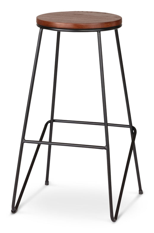 CANVAS Axel Round Metal & Solid Wood Top Counter Stool Armless Backless, Black/Brown