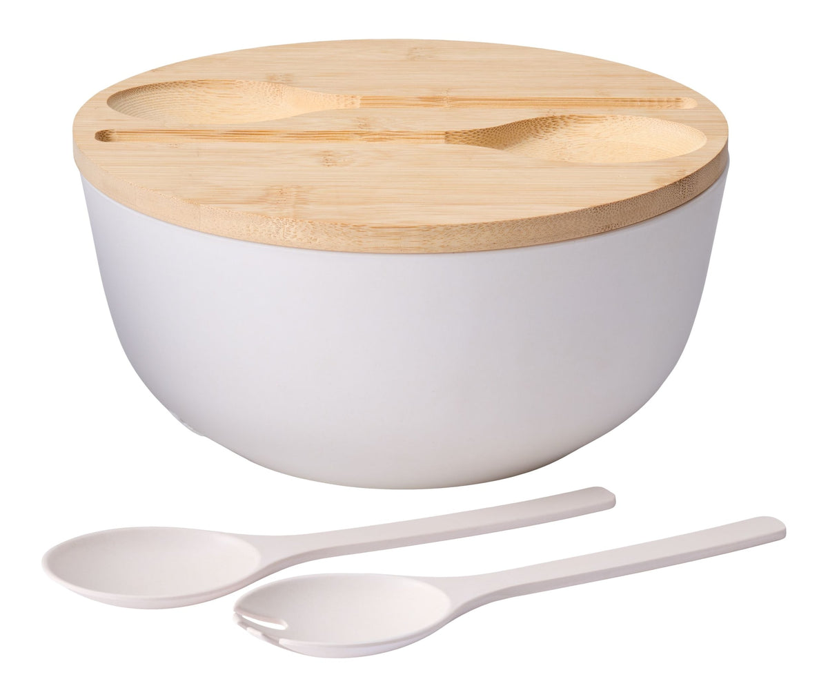 CANVAS Bamboo Salad Bowl Set with Lid & Servers, White