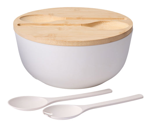 CANVAS Bamboo Salad Bowl Set with Lid & Servers, White