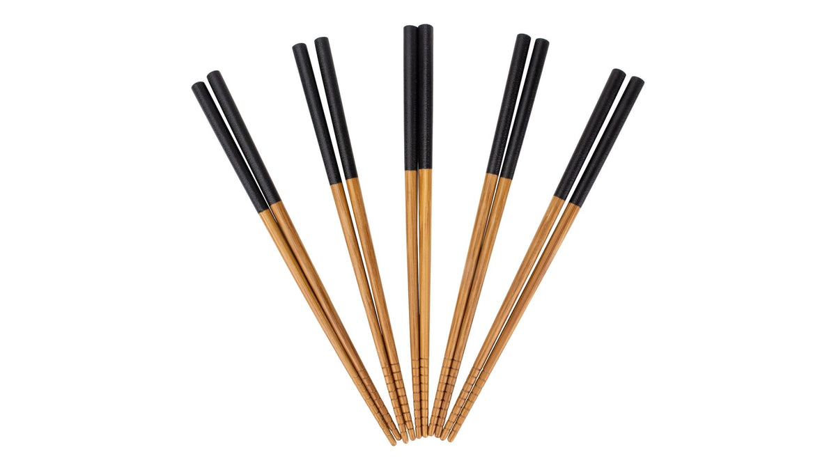 CANVAS Bamboo Wood Chopsticks with Black Top, Serves 5, 10-pc