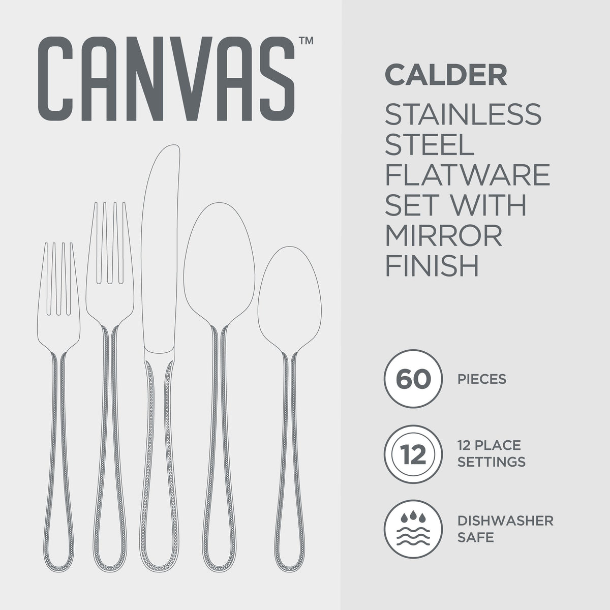 CANVAS Beaded Edge Flatware Set, Serves 12, 60-pc