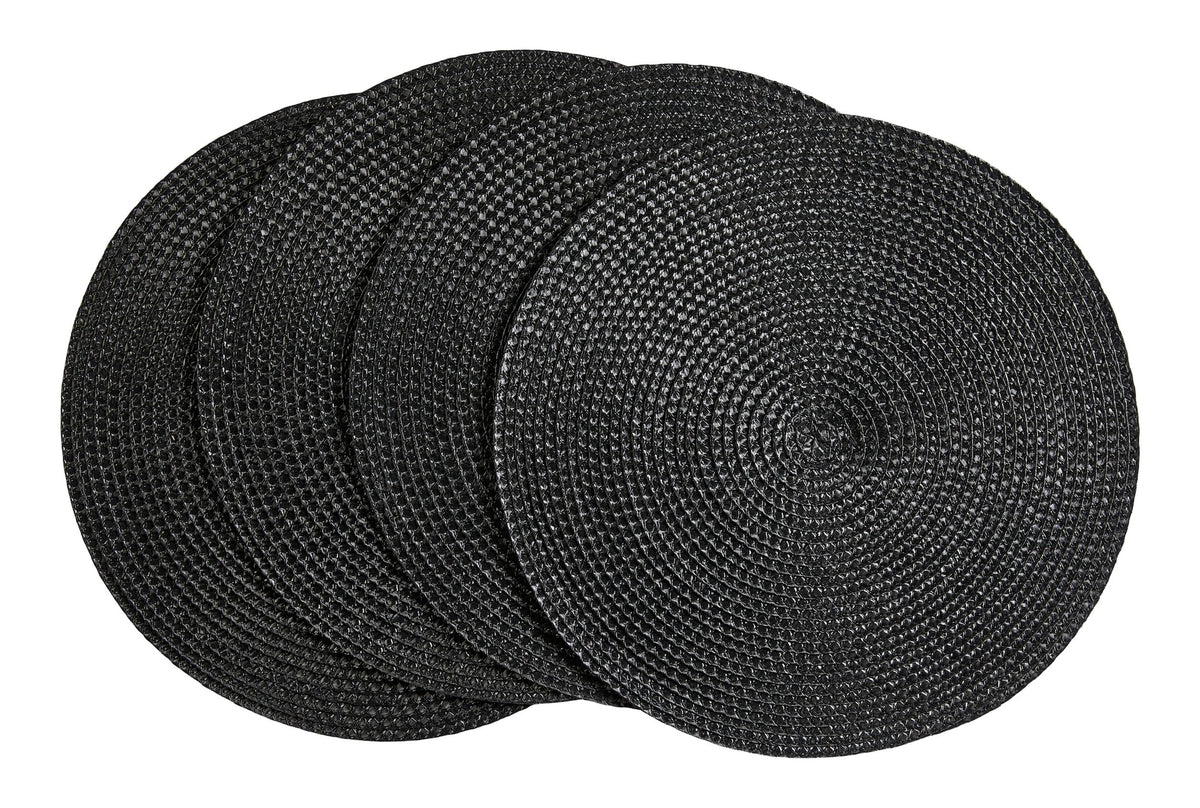 CANVAS Braided Round Placemats, Black, 15-in Diameter, 4-pk
